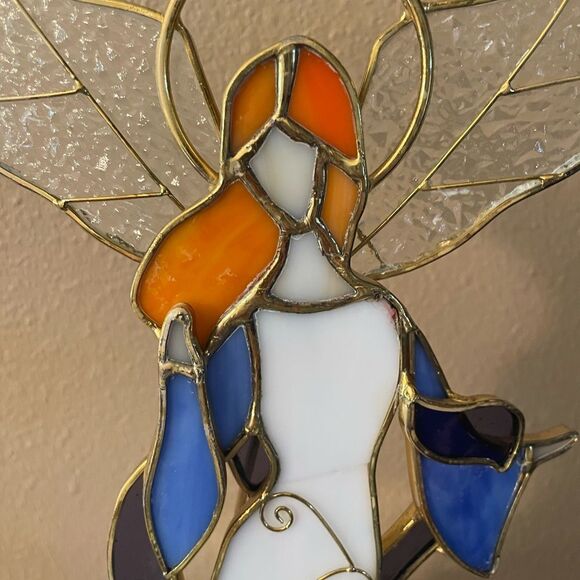 Stained glass Red Headed Angel Candle Holder - Picture 4 of 16
